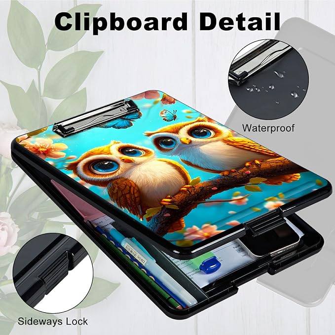 Owl Blue A4 Clipboard with Storage Pen Holder, Clipboards Organizer Nursing - Image 3