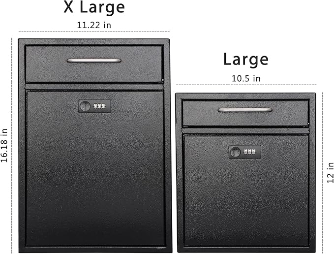 KYODOLED Steel Combination Lock Mail Boxes Outdoor,Locking Wall Mount Mailbox,Security Key Drop Box,12H x 10.51L x 4.68W Inches,Black Large-DeskLoop Office