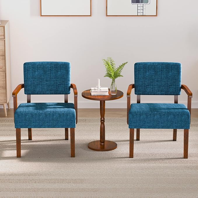 Accent Chair Set of 2 with Table, Living Room Chairs with Soft Seat and Armrests for Living Room Bedroom Reading Room Waiting Room, Lake Blue (AC01)-DeskLoop Office