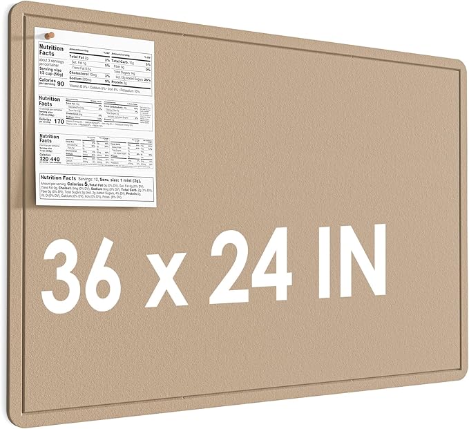 MaxGear Large Bulletin Board 36" x 24", Foldable Felt Board Vision Board Supplies, Cork Board for Office, Home, School, Small Pin Boards for Walls Decorative Display Board Beige Brown-DeskLoop Office