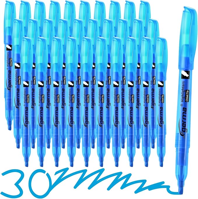 Cgerma Blue Highlighters 30 Pack, Chisel Tip Highlighter Bright Color, Dry by Cgerma