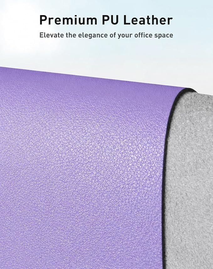 Aothia Faux Leather Desk Mat Mouse Pad, Light Purple - Image 2