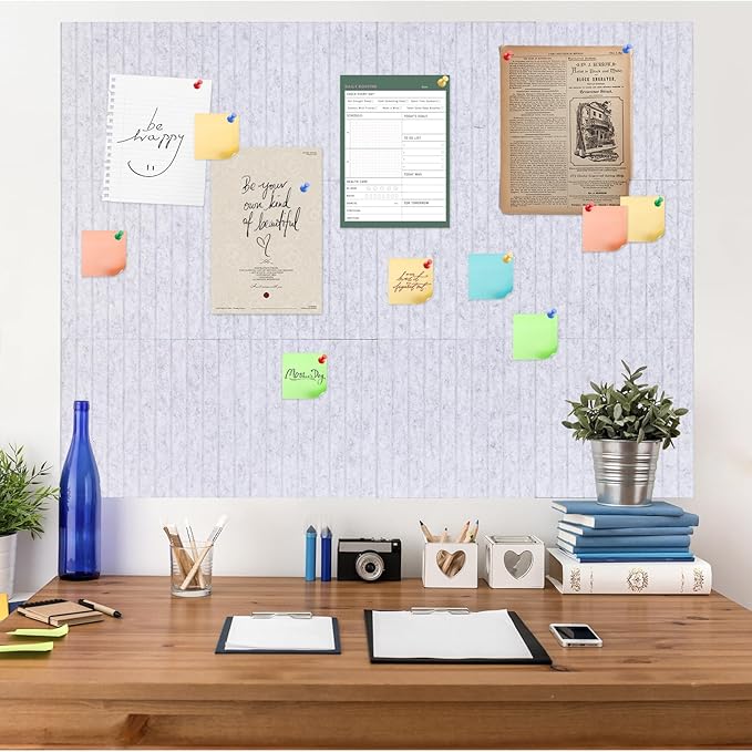 Large Cork Board Alternative, 15 Pack Felt Board with Safe Removable Adhesive Tabs Felt Wall Tiles, Large Cork Boards for Walls, Cork Board for Home Office, Pin Boards for Walls, Stripe Marble White-DeskLoop Office