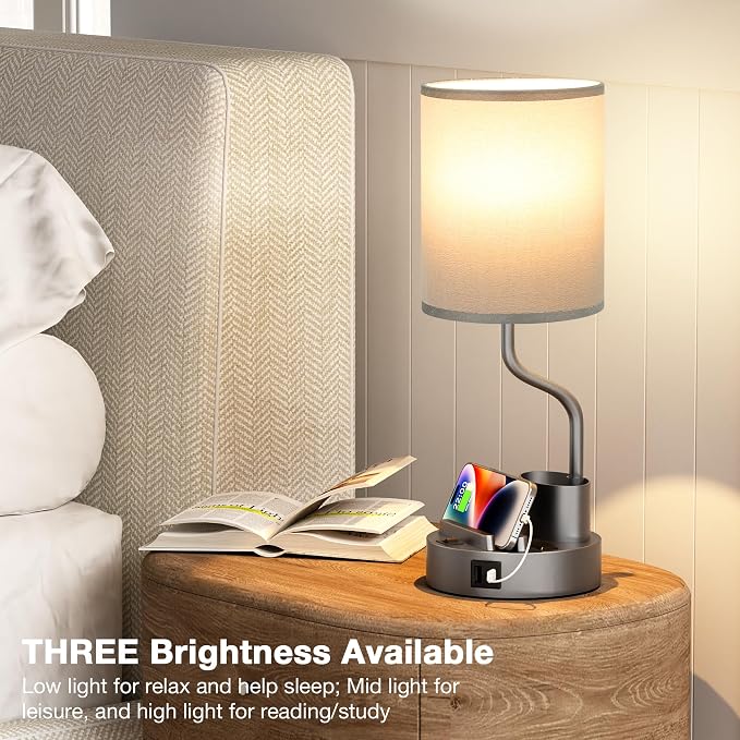 Grey Bedside Table Lamps for Bedroom Set of 2 - Image 5