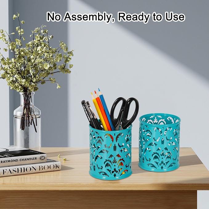 EasyPAG Teal Pen Holder for Desk, 2 Pack Round Pen Organizer, Brush Holder for - Image 3