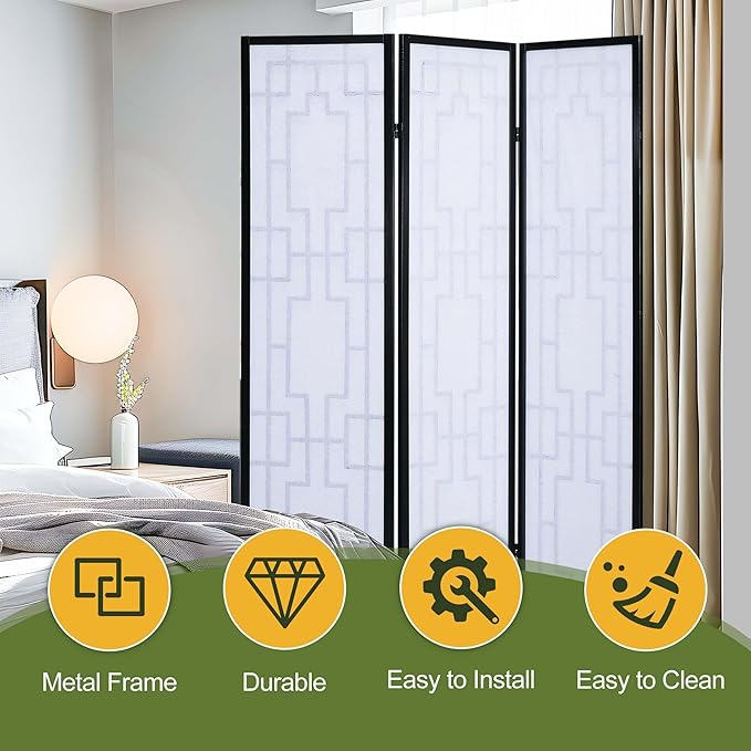 NicBex Room Divider 3 Panel Room Dividers with Geometric Lattice Design Partition Room Dividers and Folding Privacy Screens Wall Divider for Office, Room Separation,70" W x 0.8" D x 70.3" H, Black-DeskLoop Office