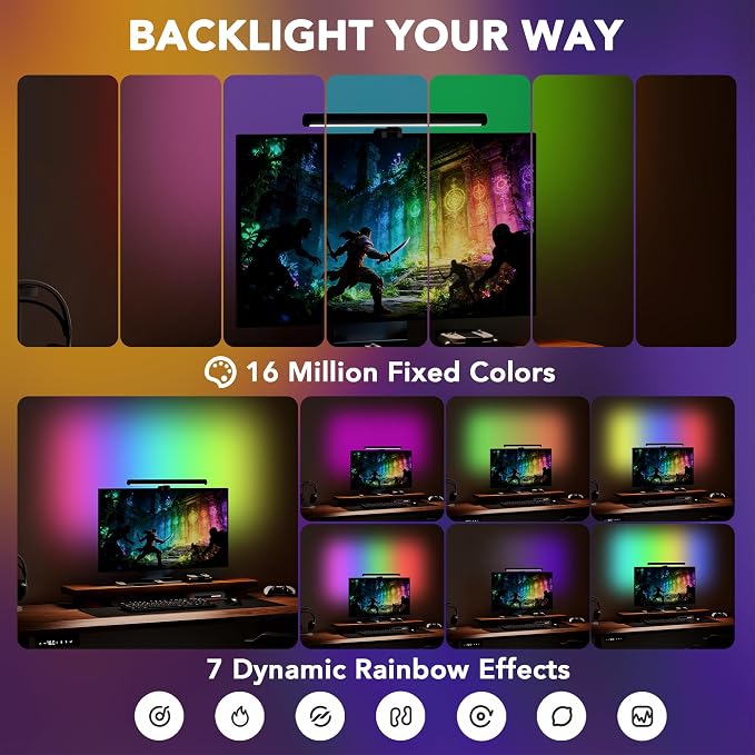Smart Monitor Light Bar with RGB Backlight, Software-Controlled Display Color & - Image 7