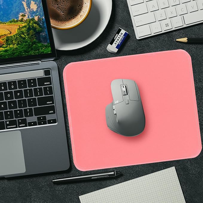 Mouse Pads, Light Pink Standard Mouse Pads, Office and Gaming, Stitched Edges - Image 4