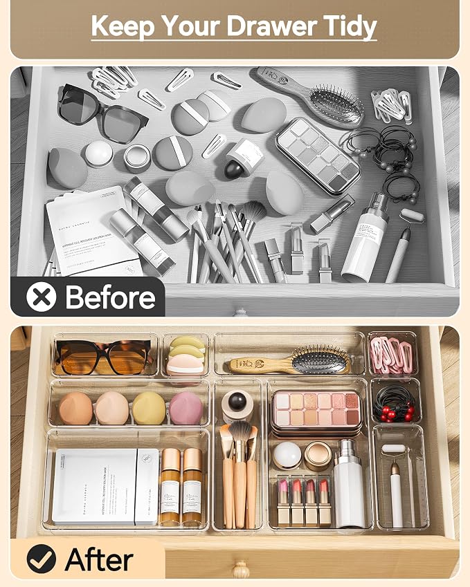 KEMETHY 25 PCS Plastic Drawer Organizers Set, 4 Sizes Vanity Organizer - Image 3