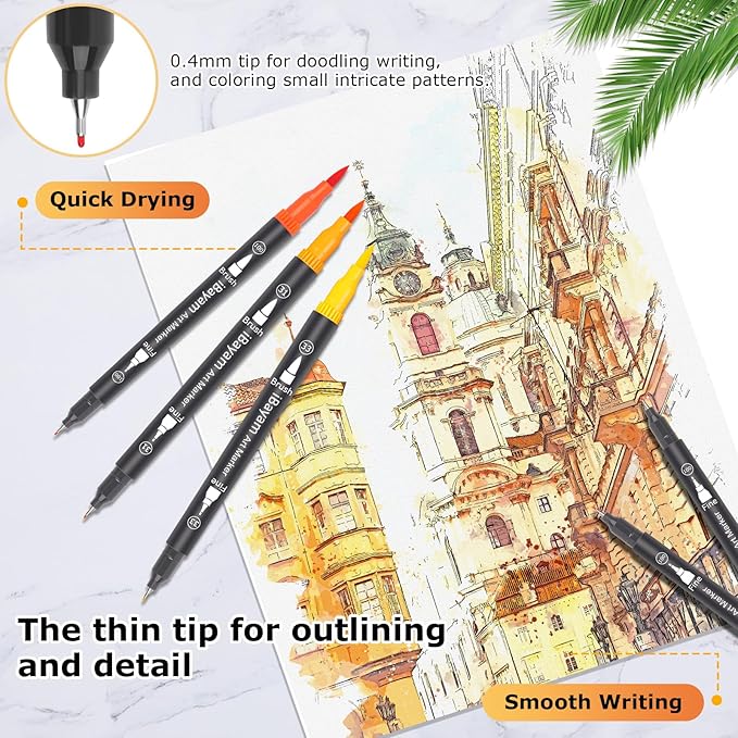 iBayam Dual Brush Marker Pens, 36 Colors Fine Tip Markers, Double Tip Brush Pens for Adult, Coloring Marker for Coloring Book, Cute School Supplies, Arts and Crafts Office Desk Supplies-DeskLoop Office