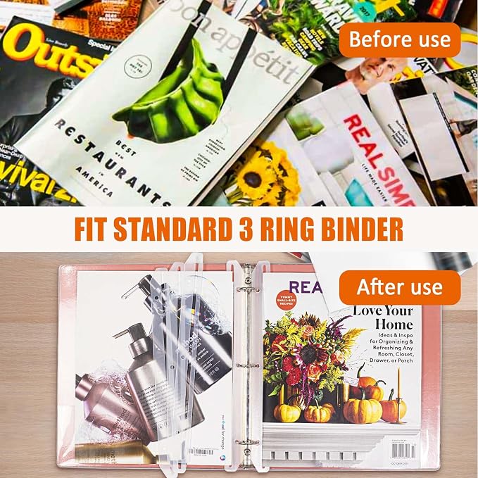 tutata 24Pcs 3 Hole Punched Magazine Holders, Magazine Organizer, 3 Ring Binder - Image 4