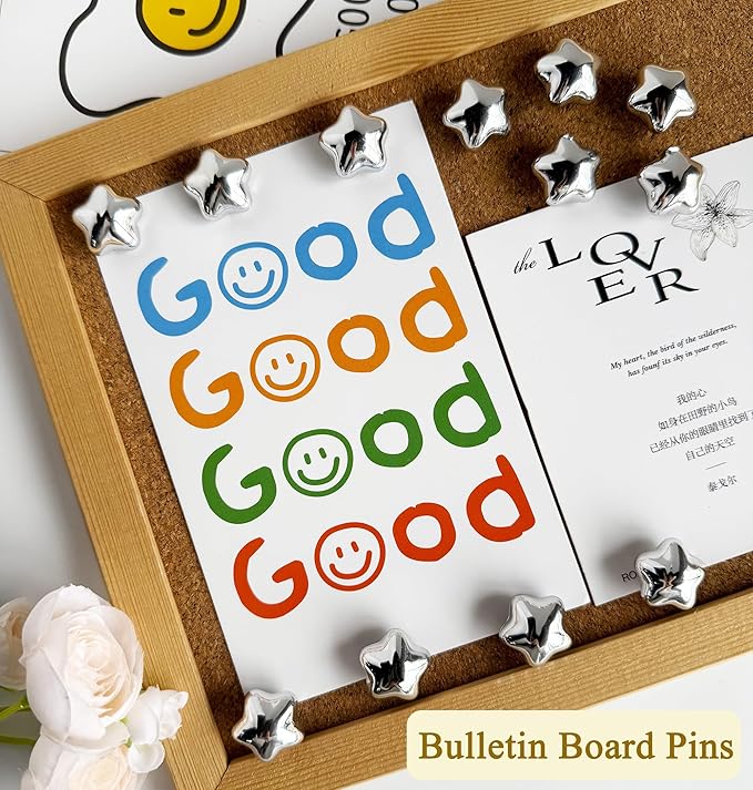 Silver Push Pins for Wall, Thumb Tacks for Bulletin Board, Cute Decorative - Image 2