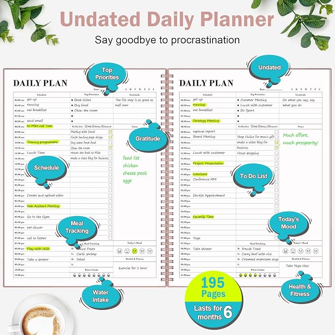 Asten Daily Planner with To Do List, Hourly Agenda, Spiral Notebook - Image 2