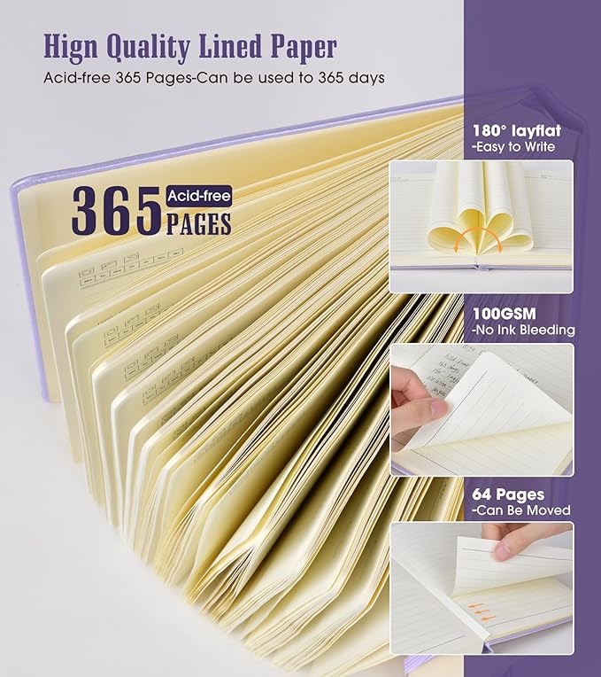 Lined Journal, 365 Pages A4 Large Hardcover Leather Notebook for Women Men, Daily Writing for Work, Note Taking, 100Gsm Paper (8.5" x 11" Purple)-DeskLoop Office