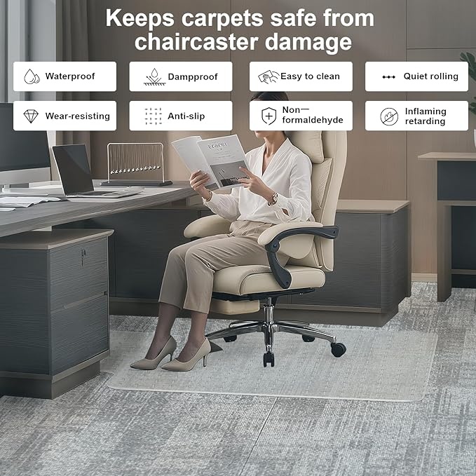 Heavy Duty Chair Mat for Carpet, Office Floor Mat for Carpeted Floors, Under - Image 3
