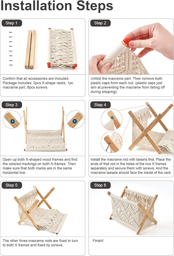 Mkono Macrame Magazine Rack Boho Storage Holder Standing Basket - Image 4