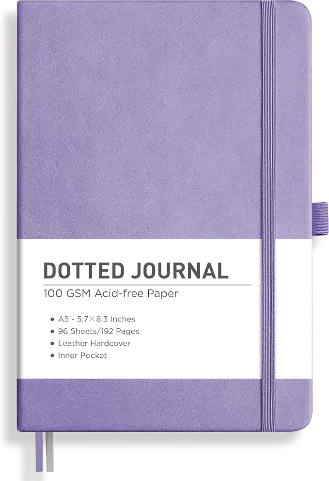 RETTACY Dotted Journal Notebook, 192 Pages, A5 Medium Size, Leather Hardcover by RETTACY
