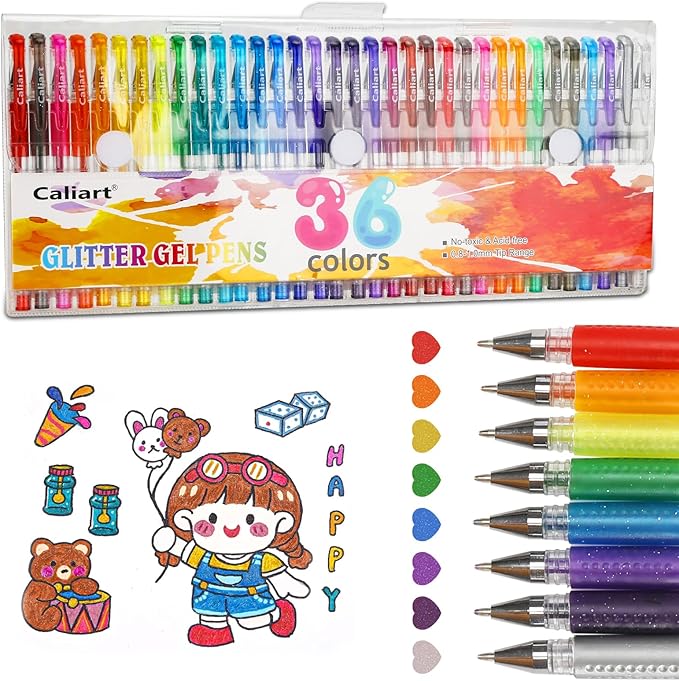 36 Color Glitter Gel Pens, 40% More Ink Colored Gel Markers Fine Point Pens, Aesthetic Cute Preppy Stuff School Supplies, Mothers Day Gift for Mom Kids Artist Adult Coloring Books Cards Craft Drawing-DeskLoop Office