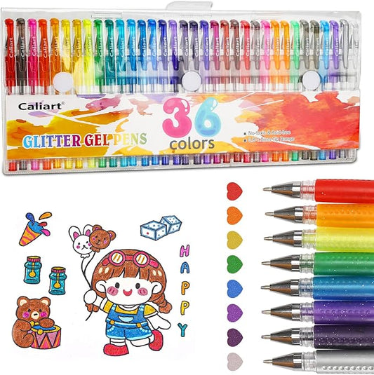 36 Color Glitter Gel Pens, 40% More Ink Colored Gel Markers Fine Point Pens, Aesthetic Cute Preppy Stuff School Supplies, Mothers Day Gift for Mom Kids Artist Adult Coloring Books Cards Craft Drawing-DeskLoop Office