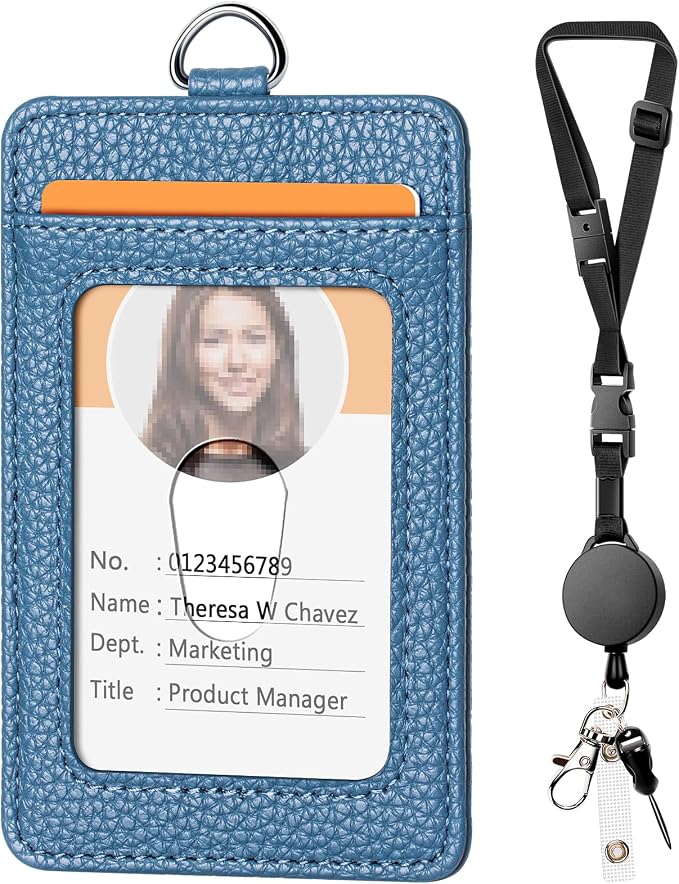 Leather Badge Holder and Adjustable Retractable Lanyards, Quick Release Buckle by Coloryourlife