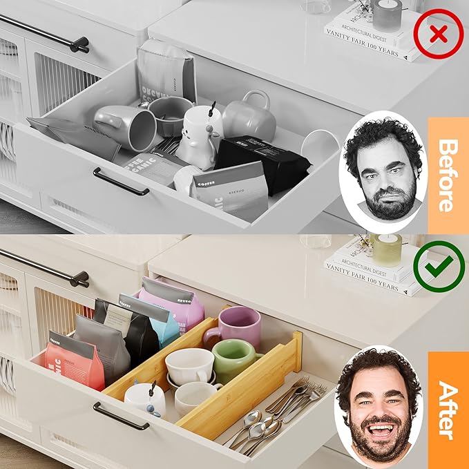 BAMEOS 4" High Drawer Dividers Bamboo Separators Organization Expandable Organizers for Kitchen Bedroom Bathroom Dresser Office 4-pack-DeskLoop Office