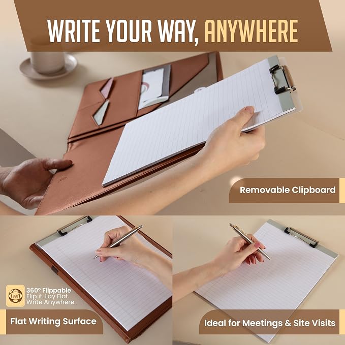 STYLIO Padfolio Folder with Removable Clipboard | Tan Color| Portfolio - Image 4
