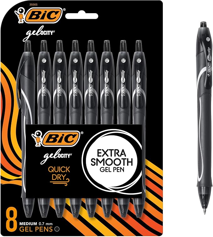 BIC Gelocity Quick Dry Black Gel Pens, Medium Point, 8-Count Pack, Retractable by BIC