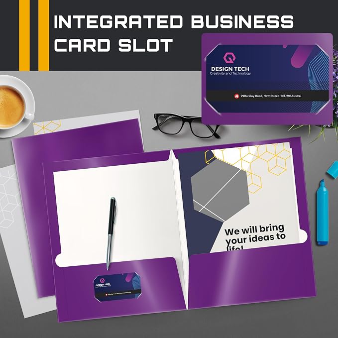 Better Office Products 2 Pocket Glossy Laminated Purple Paper Folders, Letter - Image 3