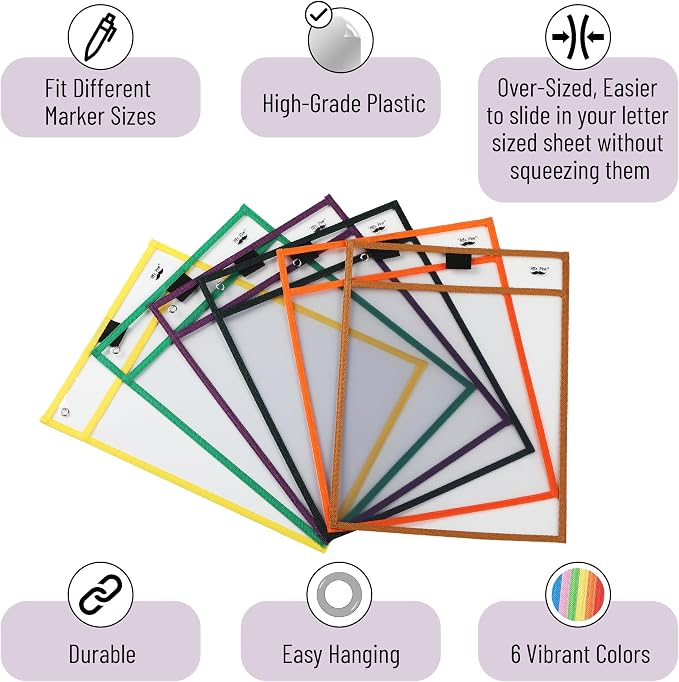 Mr. Pen- Reusable Dry Erase Pocket Sleeves, 6 Pack, Colorful | Multicolored - Image 4