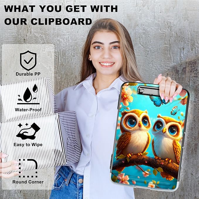 Owl Blue A4 Clipboard with Storage Pen Holder, Clipboards Organizer Nursing - Image 2