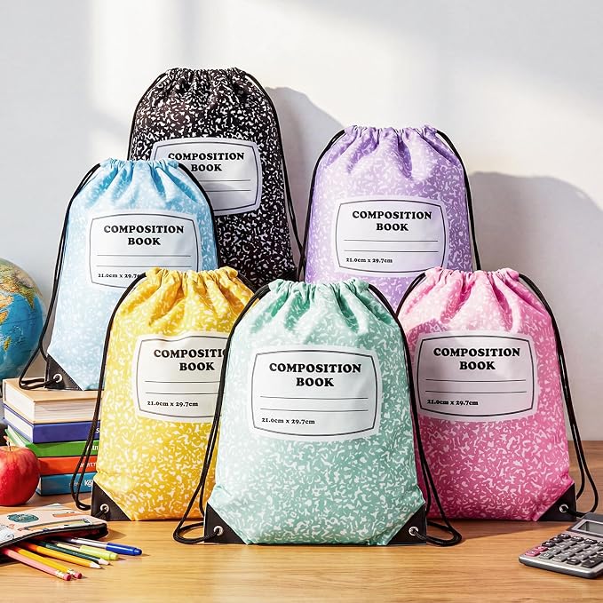 18 Pcs Back to School Composition Book Drawstring Bag Bulk 13"x16" Backpacks - Image 6