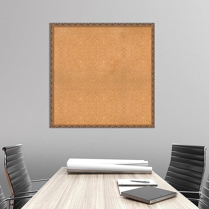Amanti Art Natural Cork Board for Wall, 36x36 Vision Board with Bronze Frame, Oversize Corkboard Office Decor for Home Organization, Traditional Corkboard Pinboard to Display Items for Home-DeskLoop Office