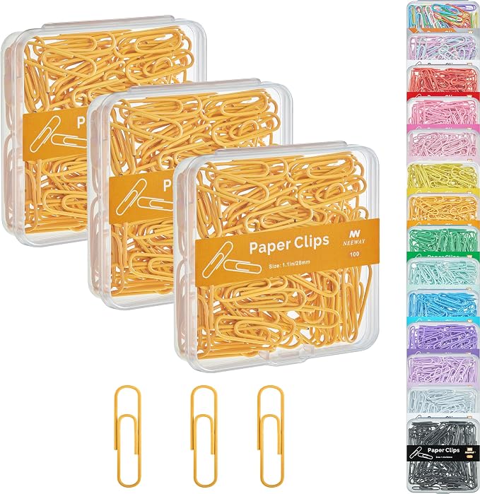 NEEWAY Small Paper Clips, 1.1 Inch Vinly Coated Colored Paperclips, 3 Pack of by NEEWAY