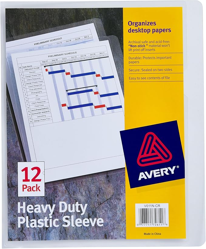 Avery Heavy Duty Plastic Document Sleeves, Holds up to 25 Sheets, 12 Clear by Avery