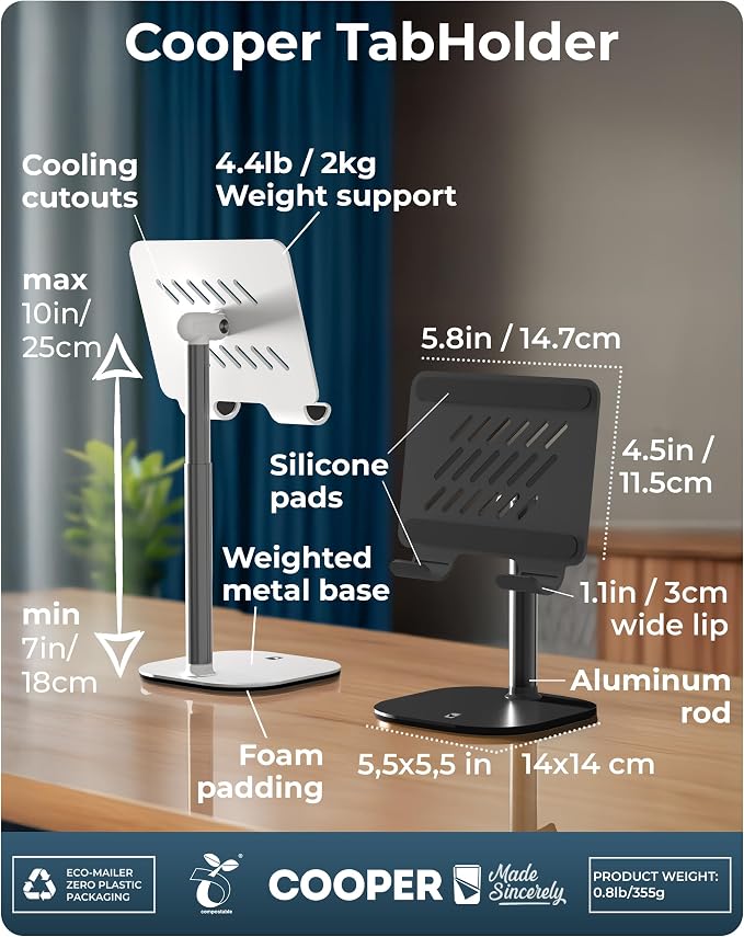 COOPER TabHolder, 7-10" Height Adjustable Tablet Stand, Premium iPad Stand - Image 8
