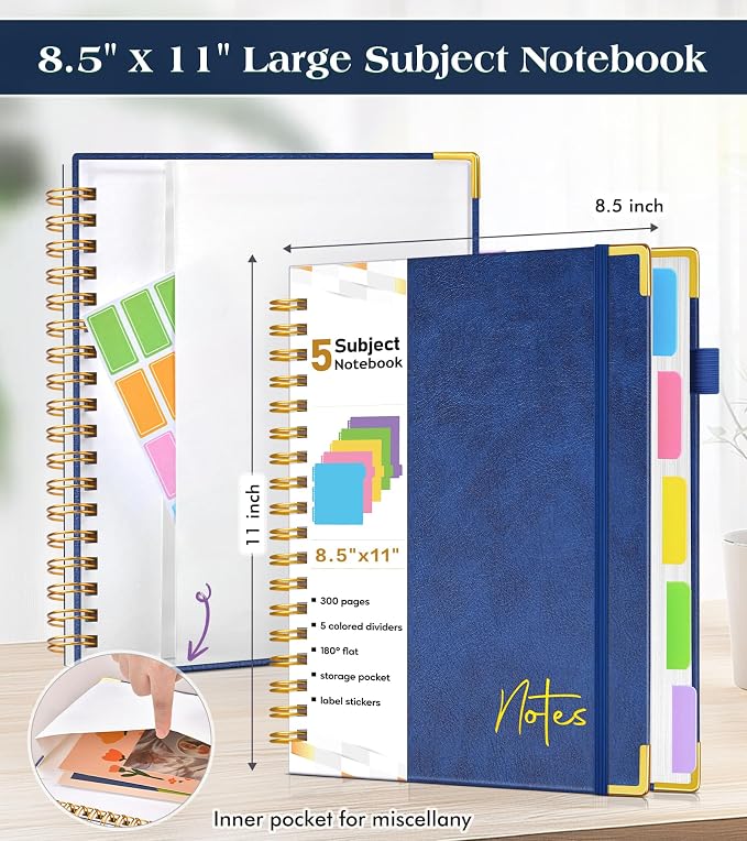 Spiral Notebook Journal with Removable Dividers Tabs, 300 Pages Hardcover - Image 4