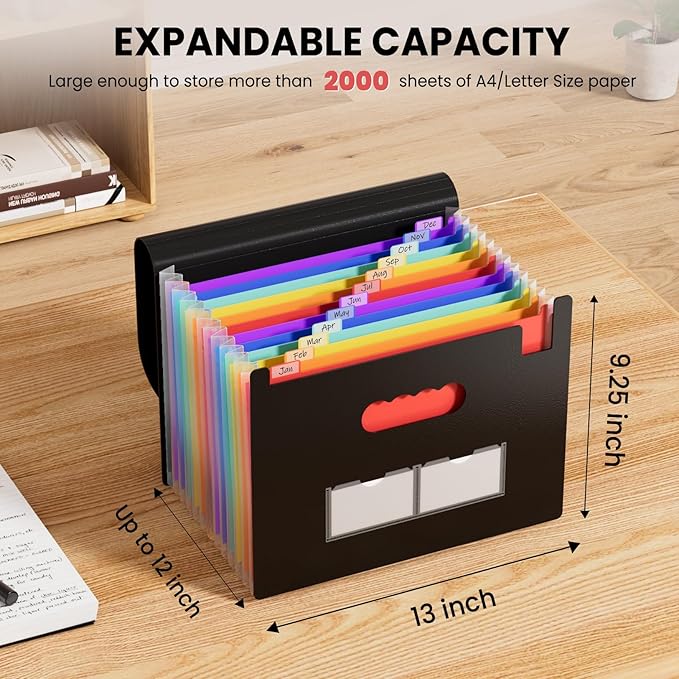 Sooez Accordion File Organizer, 13 Pockets Expanding File Folder, Portable - Image 2