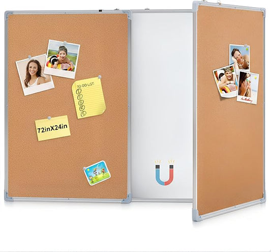 Mooliwe 72"x24" Tri-fold Cork Board Whiteboard, Foldable Combination Magnetic by Mooliwe