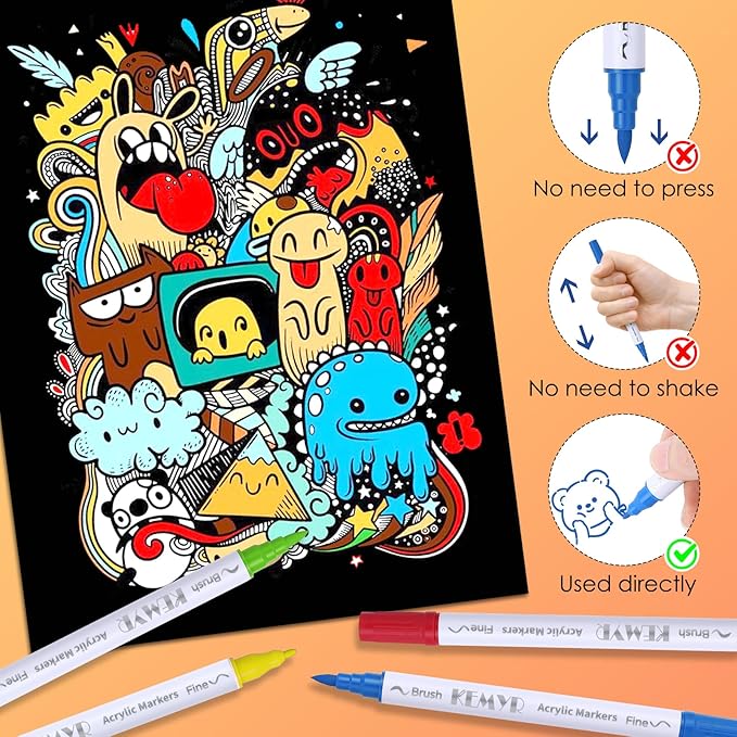 48 Colors Brush & Fine Tip Acrylic Paint Pens, Dual Tip Acrylic Paint Markers for Paper, Wood, Canvas, Stone, Rock, Glass, Fabric, DIY, Ceramic, Art Supplies for Kids and Adults Drawing-DeskLoop Office