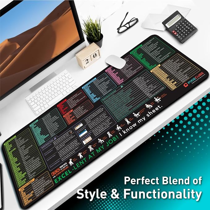 Pixiecube Excel Cheat Sheet Desk Pad | Excel Shortcut Keys Mouse Pad | Extended - Image 6