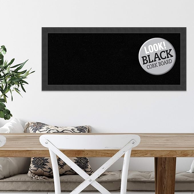 Amanti Art Black Cork Board for Wall, 14x32 Vision Board with Black Wood Frame, Medium Corkboard Office Decor for Home Organization, Modern Contemporary Corkboard Pinboard to display items for home-DeskLoop Office