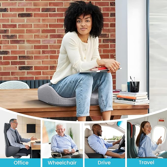 Benazcap Seat Cushion, Memory Foam Cushion for Office Chair - Ergonomic Chair Cushions for Tailbone Pain Relief, Sciatica & Back Support, Office Chair Cushion & Car Seat Cushion, Grey-DeskLoop Office