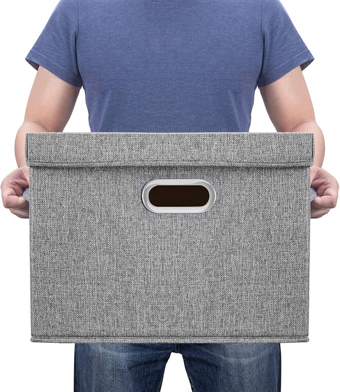 TYEERS Large Collapsible Storage Bins with Lids, Organization Bins for Closet Storage, Clothes Storage, Folding Storage Box with Lids for Home Office Storage - 2 Pack - Gray-DeskLoop Office