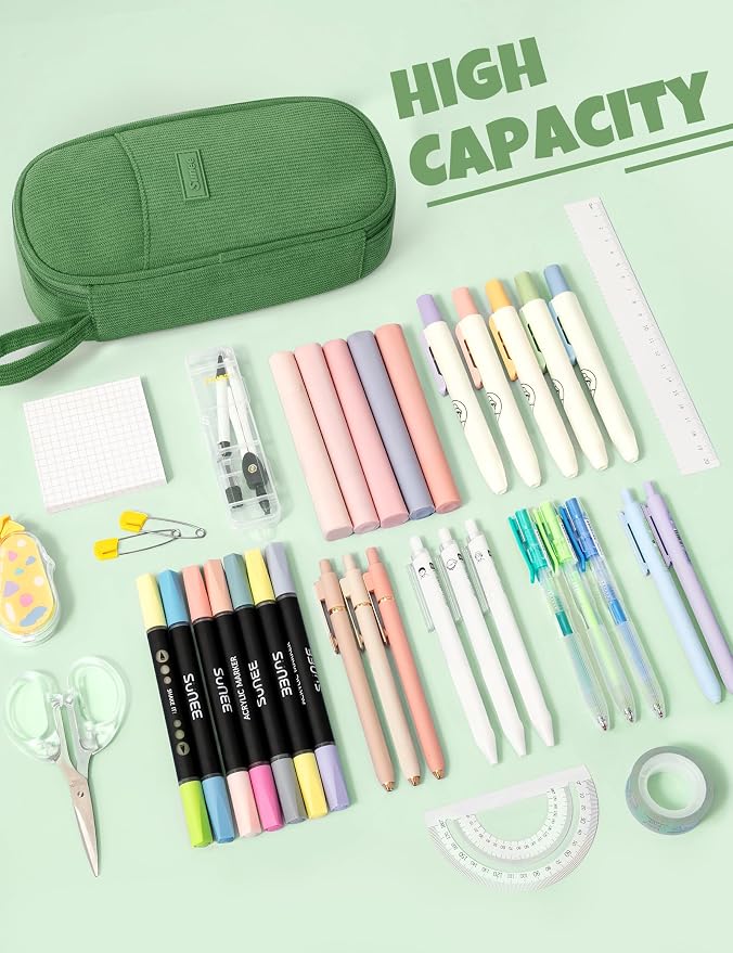 SUNEE Cute Pencil Case, Large Pencil Pouch, Soft Corduroy Fabric Big Pencil Bag - Image 2