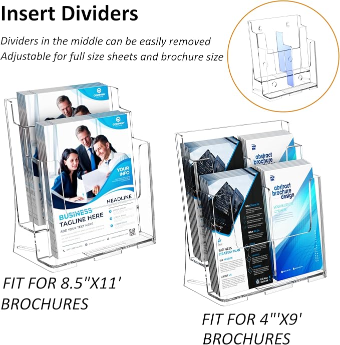 FUCDTEFC 2 Pack Acrylic Brochure Holder 8.5x11 & 4 x9 Inches, Flyer Holder - Image 3