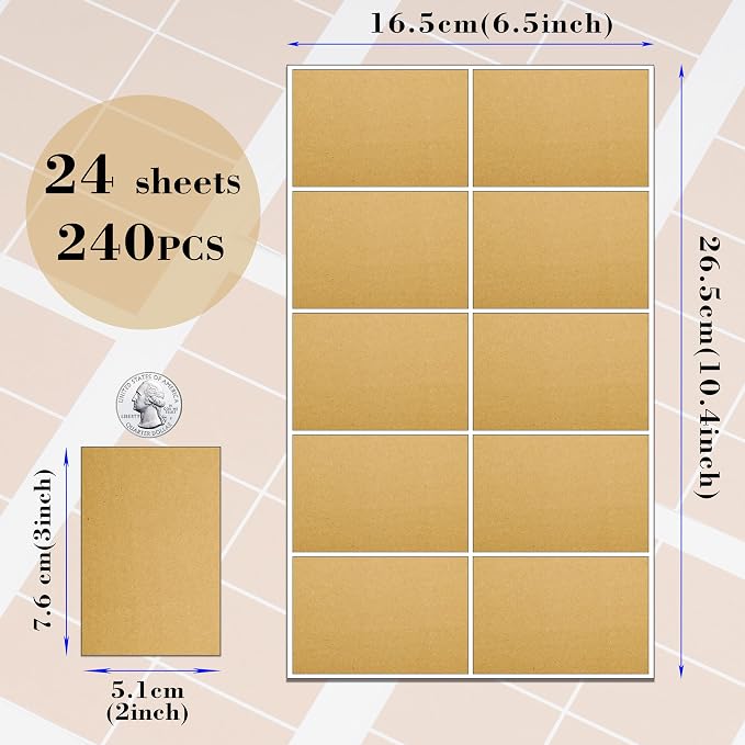 YSHIHE 3 x 2 Inch Kraft Label Stickers, 240 Pack Rectangle Inventory Color - Image 2