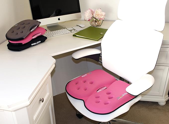 GSeat Ultra Large Gel and Foam Coccyx Seat Cushion for Back Pain Relief, Sciatica, Low Back, Tailbone-Pain, Pressure Relief, Seat Pad for Office, Home, Driving, Meditation Anywhere You Sit (Pink)-DeskLoop Office