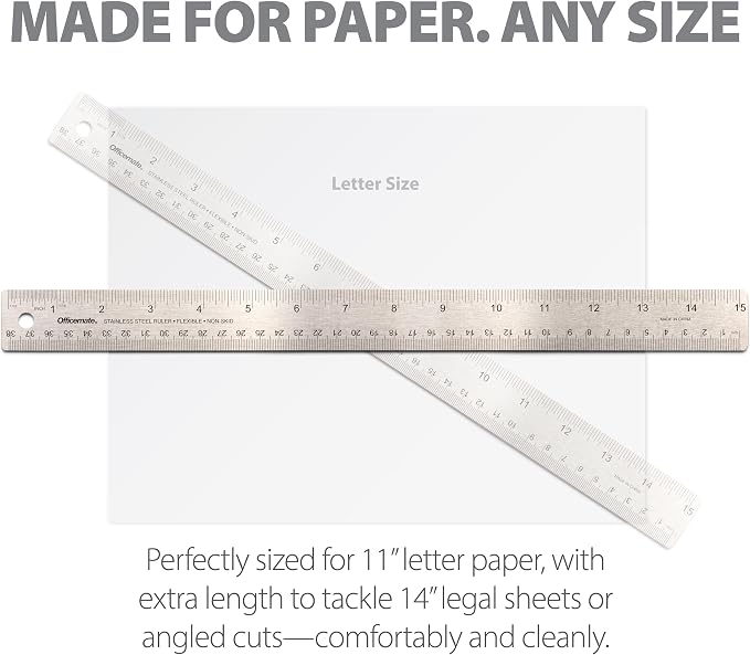 Officemate Classic Stainless Steel Metal Ruler, 15 inches - Image 4