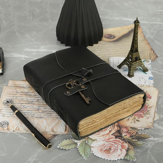Leather Journal with Deckle Edge Paper 8x6 inch and Vintage Key | Handmade - Image 8