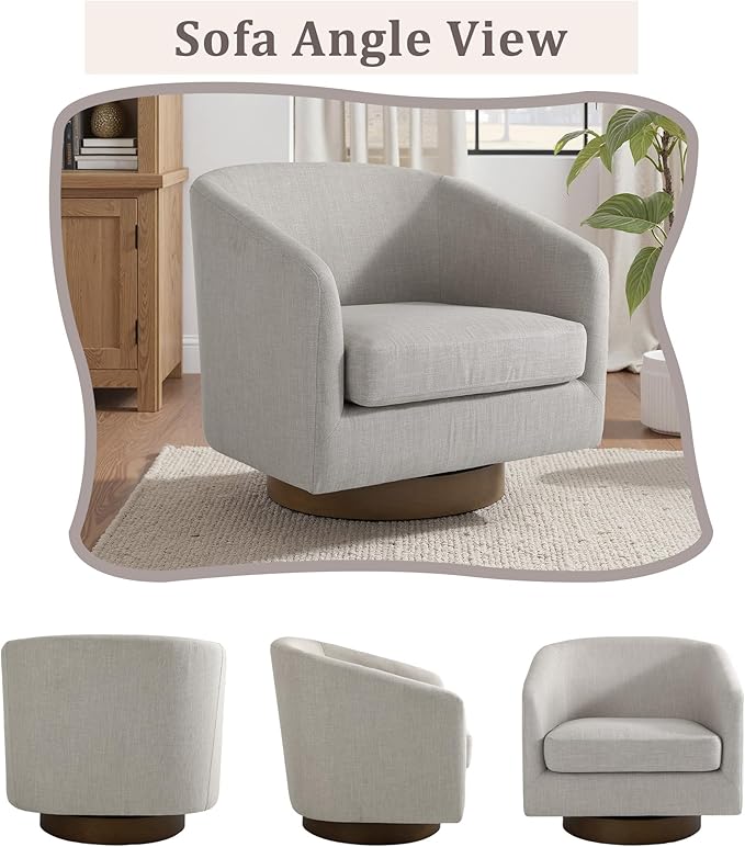 UIXE Swivel Accent Chairs Set of 2, Fabric Upholstered Barrel Chair for Living Room, Comfy Round Armchair Single Sofa Bedroom Reading Seat - 31" W, Khaki-DeskLoop Office